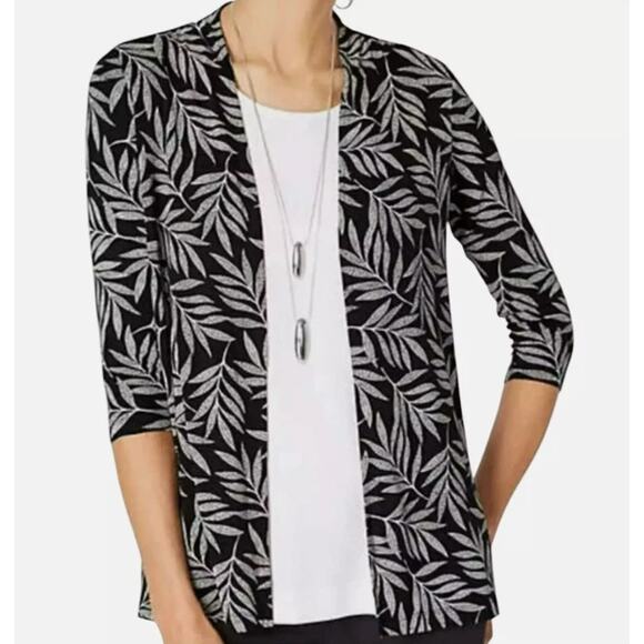 J. Jill Wearever Black Beige Floral Open Front Cardigan Top Women's Size XS - Picture 1 of 7
